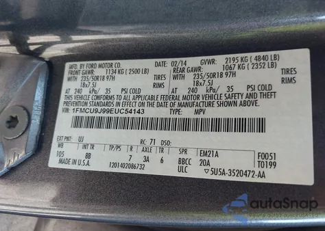 2014 Ford Escape Titanium z USA, uszkodzony, nr VIN 1FMCU9J99EUC54143